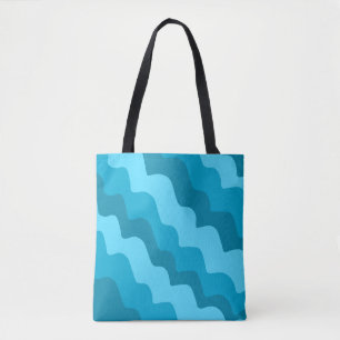 Blue wavy ocean waves gradient tote bag