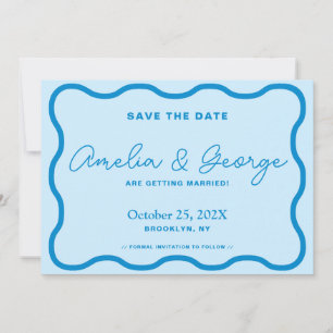 Blue Wavy Retro Save The Date