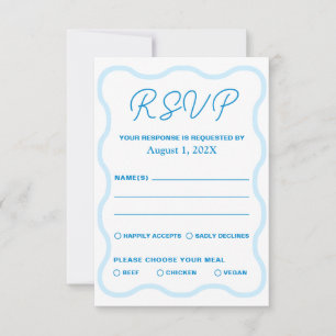 Blue Wavy Retro Wedding RSVP Card
