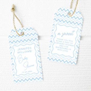 Blue Wavy Scallop Retro Baby Boy Shower Thank You Gift Tags