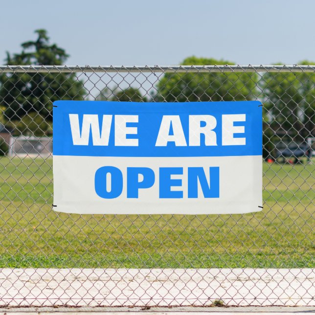blue we are open template business banner sign (Insitu)