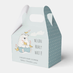 Blue We Can Bearly Wait Bear Birds Baby Shower Favour Box