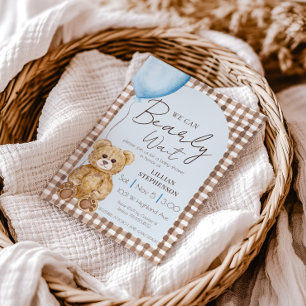Blue We Can Bearly Wait Boy Baby Shower Invitation