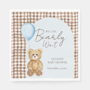 Blue We Can Bearly Wait Boy Baby Shower Napkin