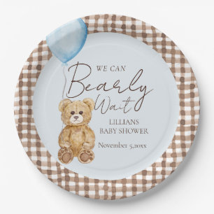 Blue We Can Bearly Wait Boy Baby Shower Paper Plate