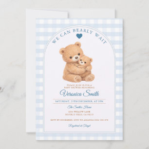 Blue We can bearly wait Mama Bear Baby Shower Invitation