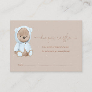 Blue We Can Bearly Wait Teddy Bear Diaper Raffle Enclosure Card