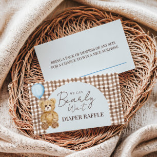 Blue We Can Bearly Wait Teddy Bear Diaper Raffle Enclosure Card