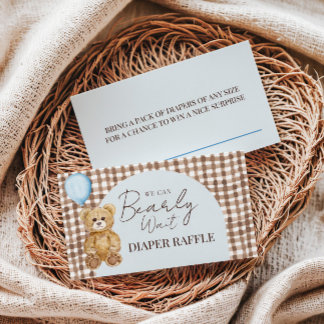 Blue We Can Bearly Wait Teddy Bear Diaper Raffle Enclosure Card