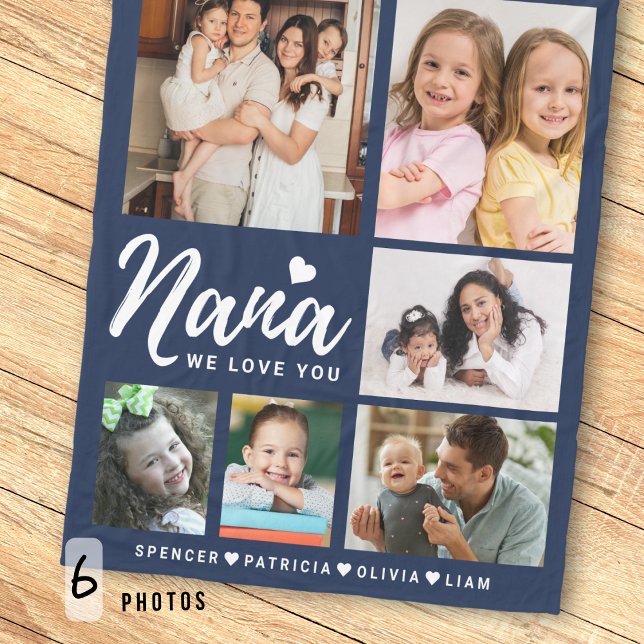 Blue We Love You Nana Grandkids 6 Photo Collage Fleece Blanket (Creator Uploaded)