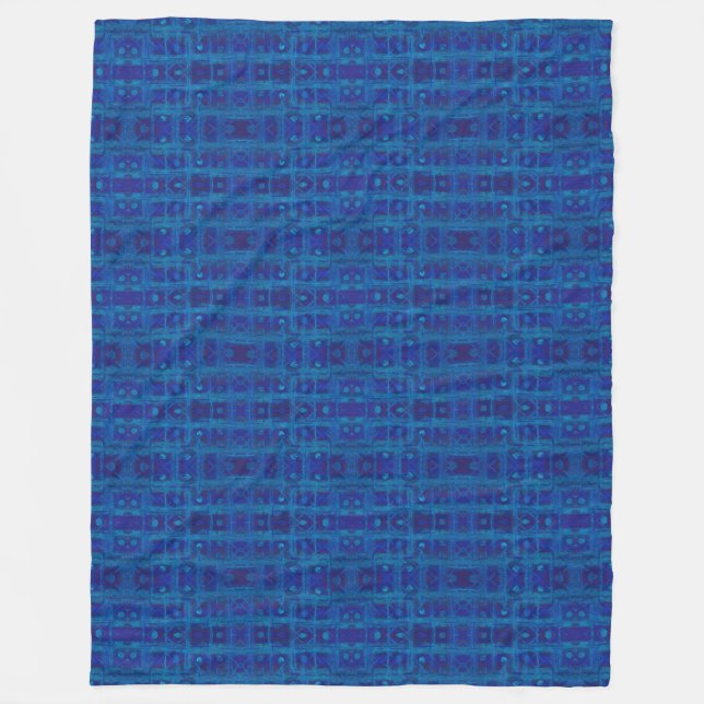 Blue weave, abstract geometric pattern, hand drawn fleece blanket (Front)