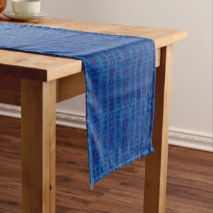 Blue weave, abstract geometric pattern, hand drawn short table runner