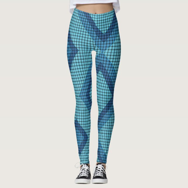 Blue Weave and Diamond Pattern Leggings (Front)