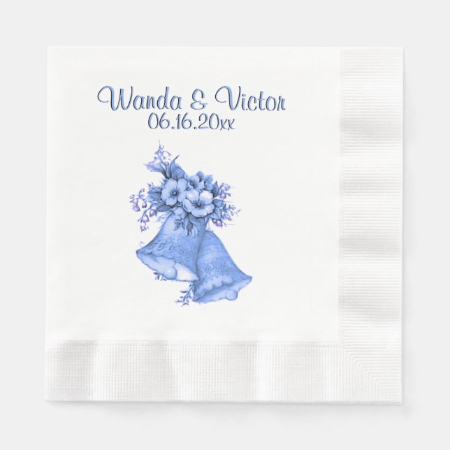 Blue Wedding Bells Personalised Napkin (Front)