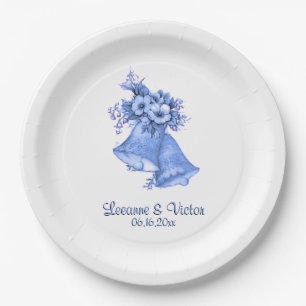 Blue Wedding Bells Personalised Paper Plate