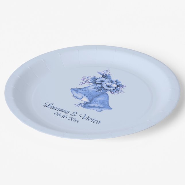 Blue Wedding Bells Personalised Paper Plate (Angled)