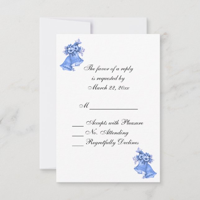 Blue Wedding Bells Personalised RSVP Card (Front)