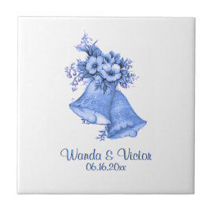 Blue Wedding Bells Personalised Tile