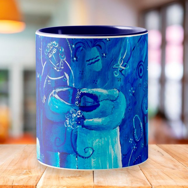 Blue Wedding Contemporary Art Painting Two-Tone Coffee Mug (Creator Uploaded)