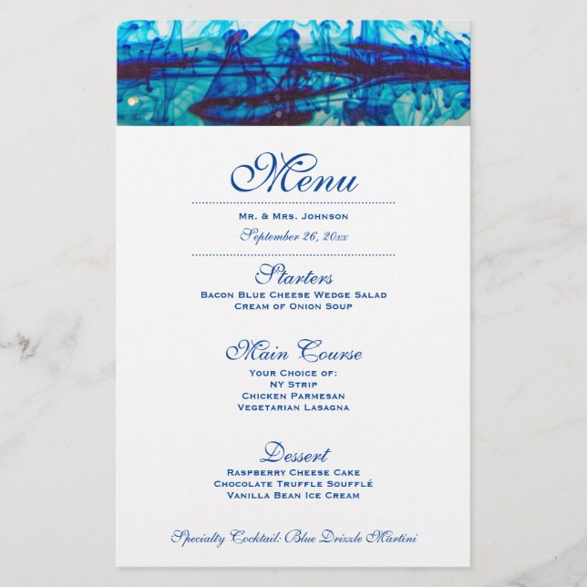 Blue Wedding Dinner Menu (Front)