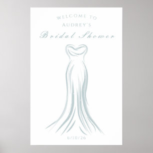 Blue Wedding Dress Bridal Shower Welcome Poster