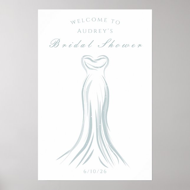 Blue Wedding Dress Bridal Shower Welcome Poster (Front)