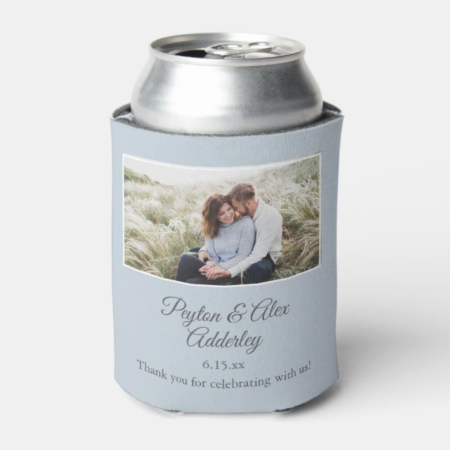 Blue Wedding Favour Photo Couple Photo, Names Can Cooler (Can Front)