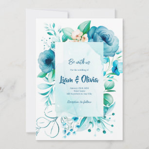 Blue Wedding Invitation Card of Watercolor Floral 