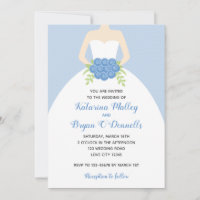 Blue Wedding Invitations (Elegant Bridal Gown)