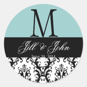 Blue Wedding Monogram Save Date Damask Seal