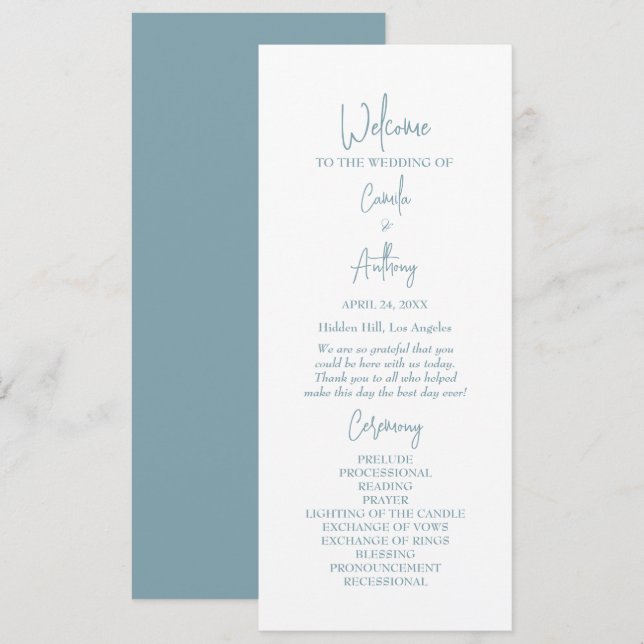 Blue Wedding Programme (Front/Back)