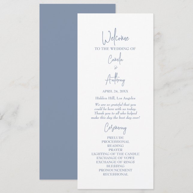 Blue Wedding Programme (Front/Back)