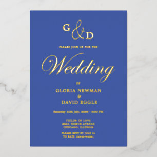 Blue   Wedding   Real Gold Foil Invitation