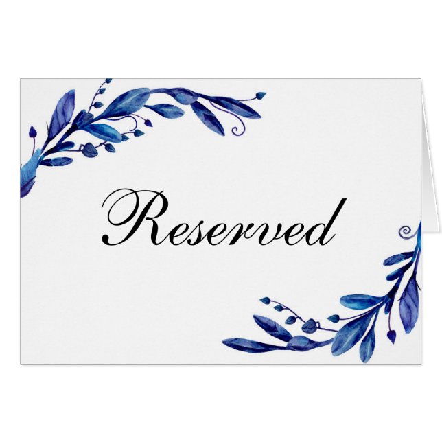 Blue wedding reserved sign. Navy floral table card (Front Horizontal)