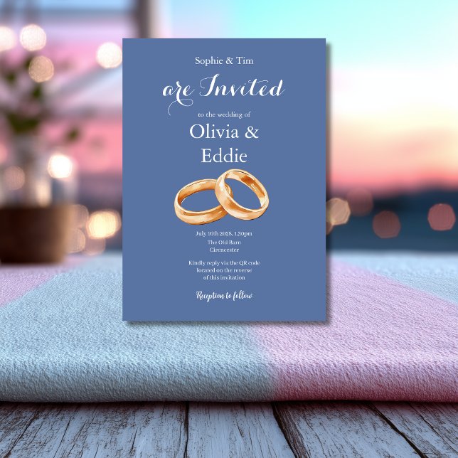 Blue Wedding Rings QR Code Wedding Invitation (Creator Uploaded)