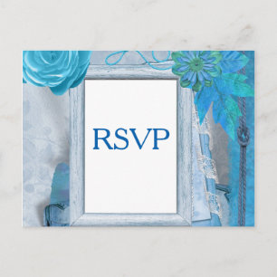 Blue Wedding RSVP Invitation Postcard