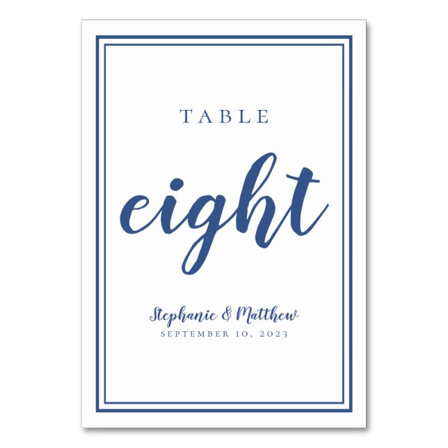 Blue Wedding Table Eight Modern Minimalist Simple Table Number (Front)