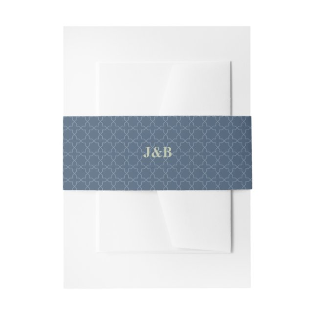 Blue Wedding with Latticework Pattern Invitation Belly Band (Front Example)