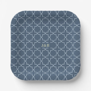 Blue Wedding with Latticework Pattern Paper Plates