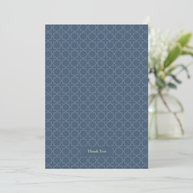 Blue Wedding with Latticework Pattern Thank You Card (Standing Front)