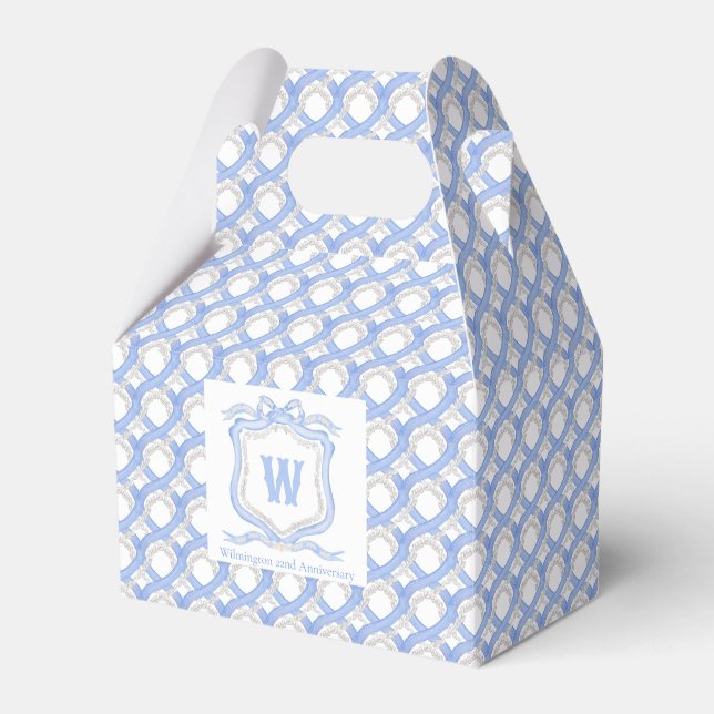 Blue Wedgewood Coquette Grandmillennial Monogram  Favour Box (Front Side)