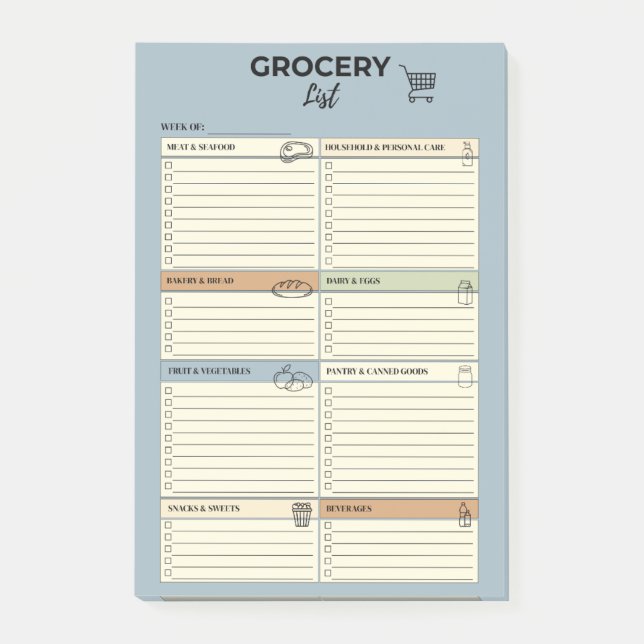 Blue Weekly Grocery List -  Post-it Notes (Front)