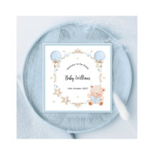 Blue Welcome Baby Boy Floral Frame Teddy Bear Card