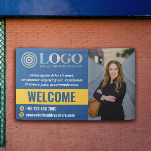 Blue Welcome Small Business Photo Logo Promo Banner