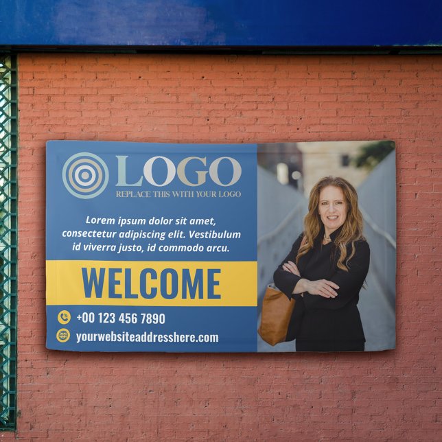 Blue Welcome Small Business Photo Logo Promo Banner (Creator Uploaded)