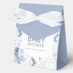 Blue Welcome Snowflake Flower Winter Baby Shower Favour Box
