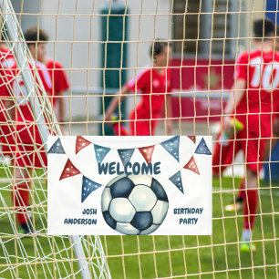 Blue Welcome Soccer Birthday Party Banner