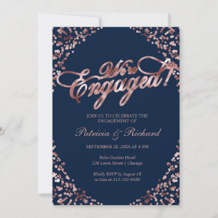 Blue We're Engaged Engagement Party Invitation