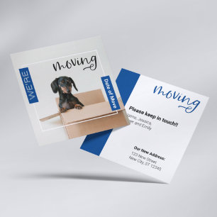 Blue We're Moving Dachshund Dog in Box Card