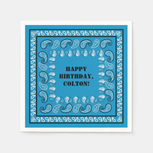 Blue Western Bandanna Print Birthday Party Napkin